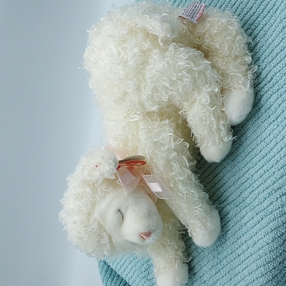 Ty 2004 Plush Lamb Serena Curly Fluffy Hair Pink Bow EUC - Picture 4 of 7